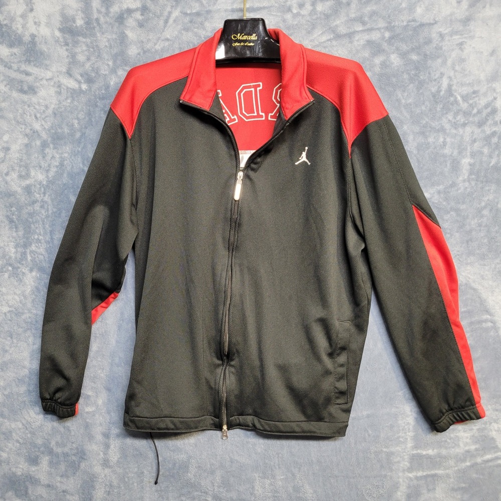 Jordan Track Jacket Full Zip Red Black Athletic Warm Up Coat Spellout Mens Large